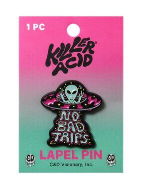 No Bad Trips - Enamel Pin - Psychedelic Alien UFO Space Art Cosmic Festival Gift